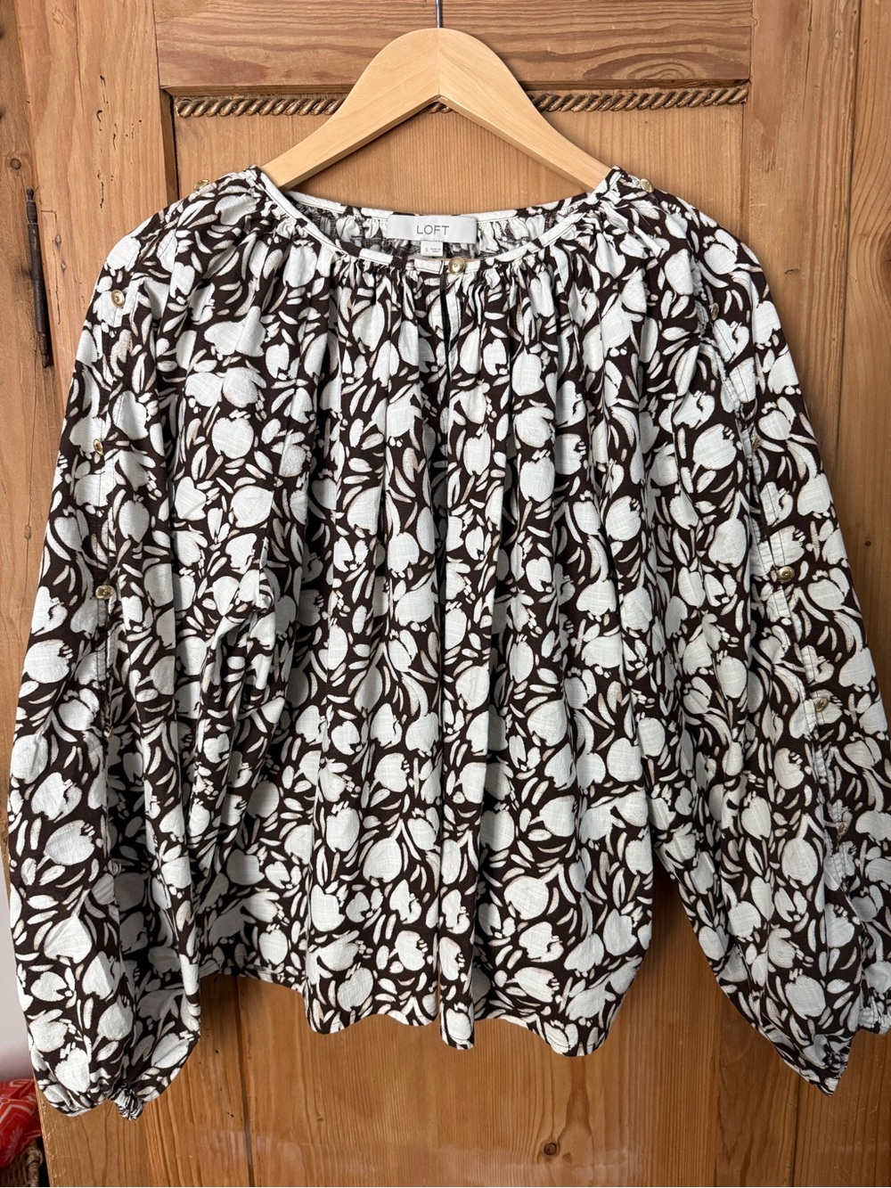LOFT Brown and White Tulip Print Top
